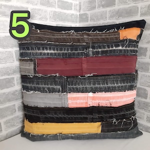 Crazy Patchwork Denim Pillowcase 40x40cm, Blue Boro Pillow Cover, Recycled Jeans Cushion Cover, Boho Farmhouse Throw Pillow, Vintage Denim image 6