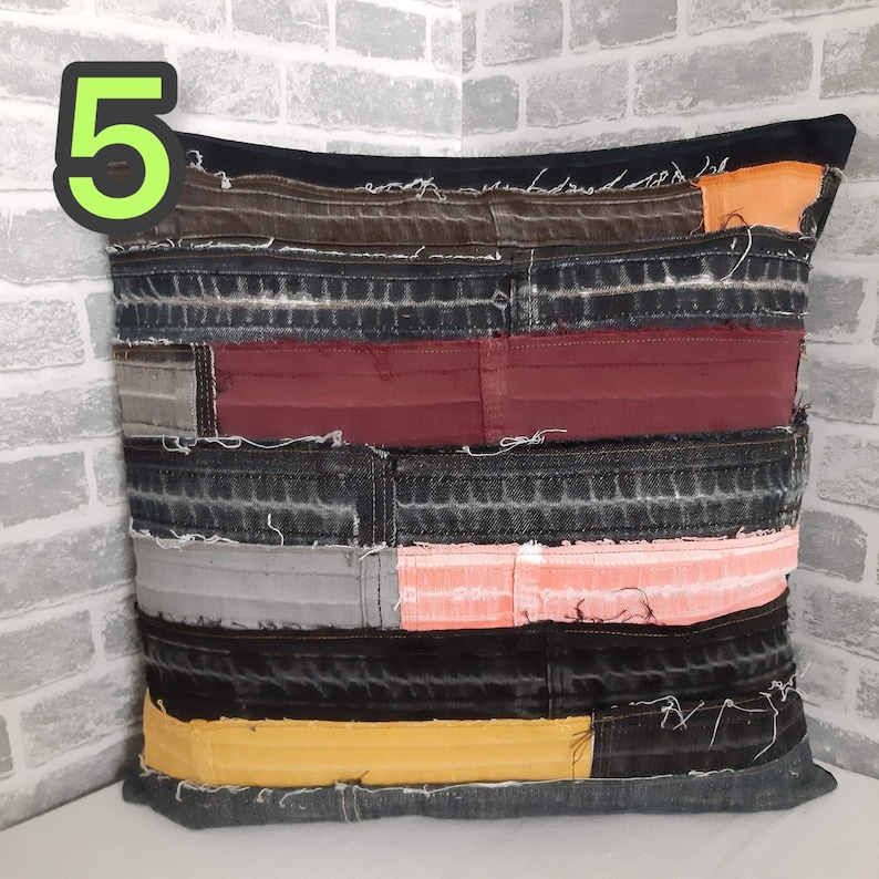 Crazy Patchwork Denim Pillowcase 40x40cm, Blue Boro Pillow Cover, Recycled Jeans Cushion Cover, Boho Farmhouse Throw Pillow, Vintage Denim image 6