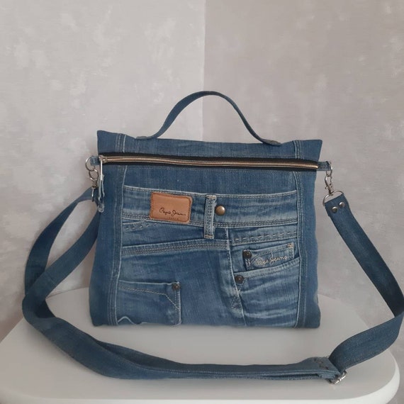 Casual denim handbag Jeans bag medium size Crossbody denim | Etsy