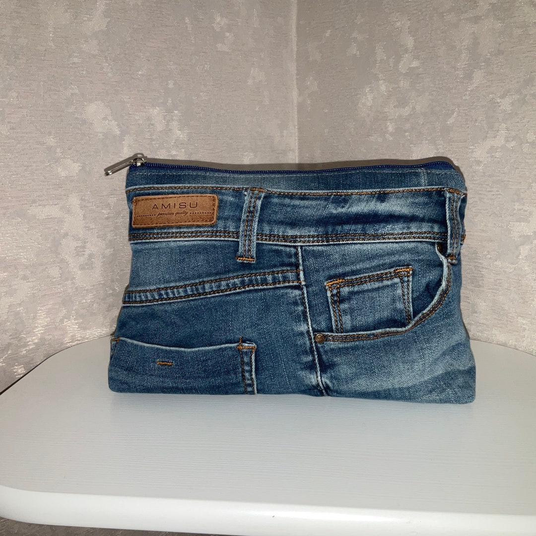 Casual Denim Cosmetic Bag Travel Organizer of Shabby Jeans - Etsy