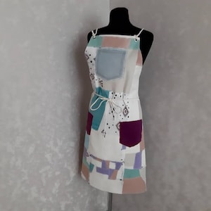 Handmade oversize denim patchwork apron for garden or workshop