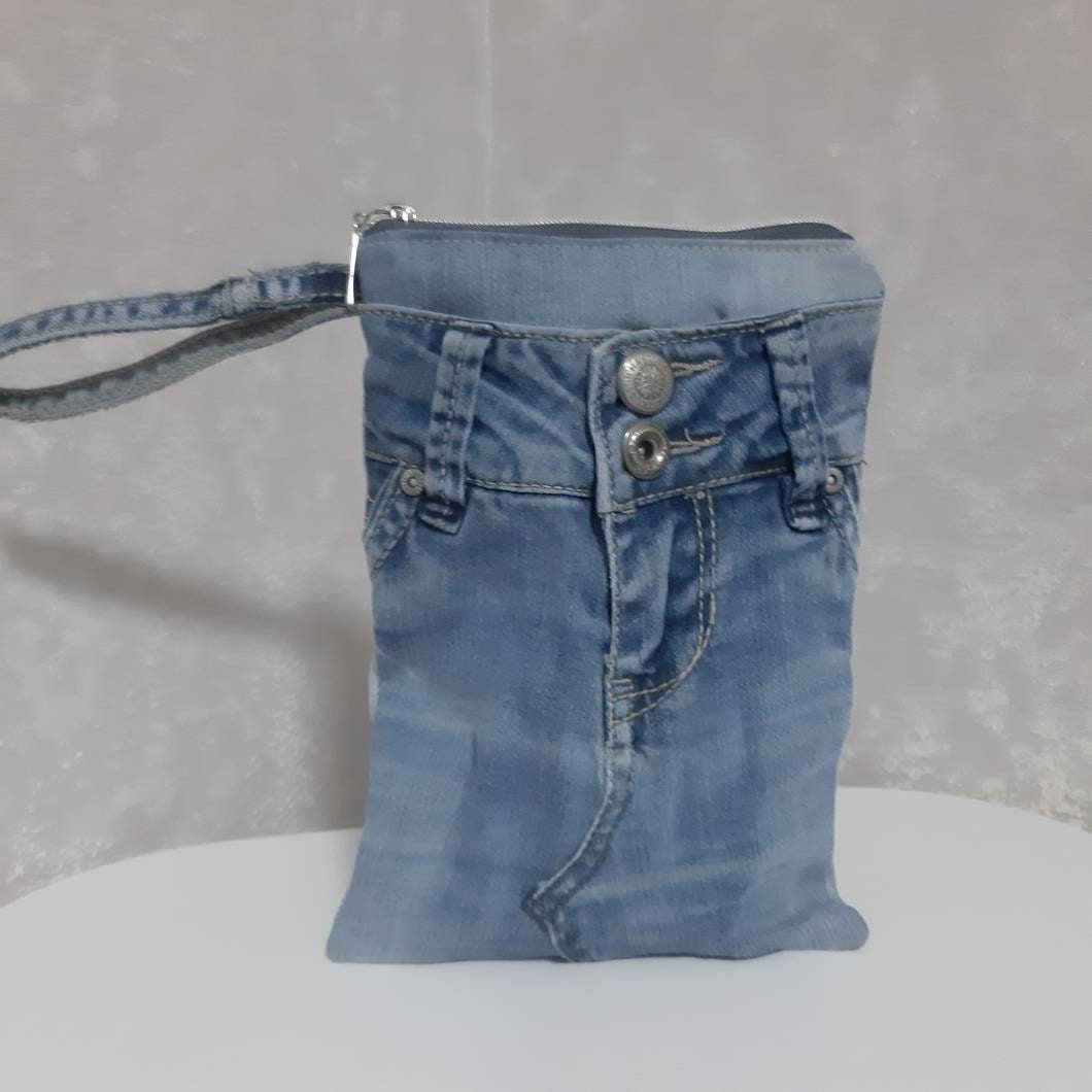 Denim wristlet purse Casual small pouch of jeans Jean phone | Etsy