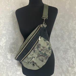 Handmade denim sling bag, Unisex jean fanny pack, Casual travel jean chest bag, Denim crossbody purse, Bag of shabby jeans
