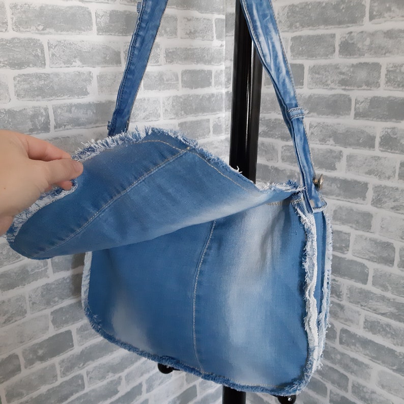 Denim messenger bag Casual denim bag medium size Blue boho Etsy