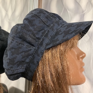 Handmade fabric patchwork newsboy cap 23,2", Boho dreadlocks jean hat in street fashion style, Falls Rasta hat 59cm