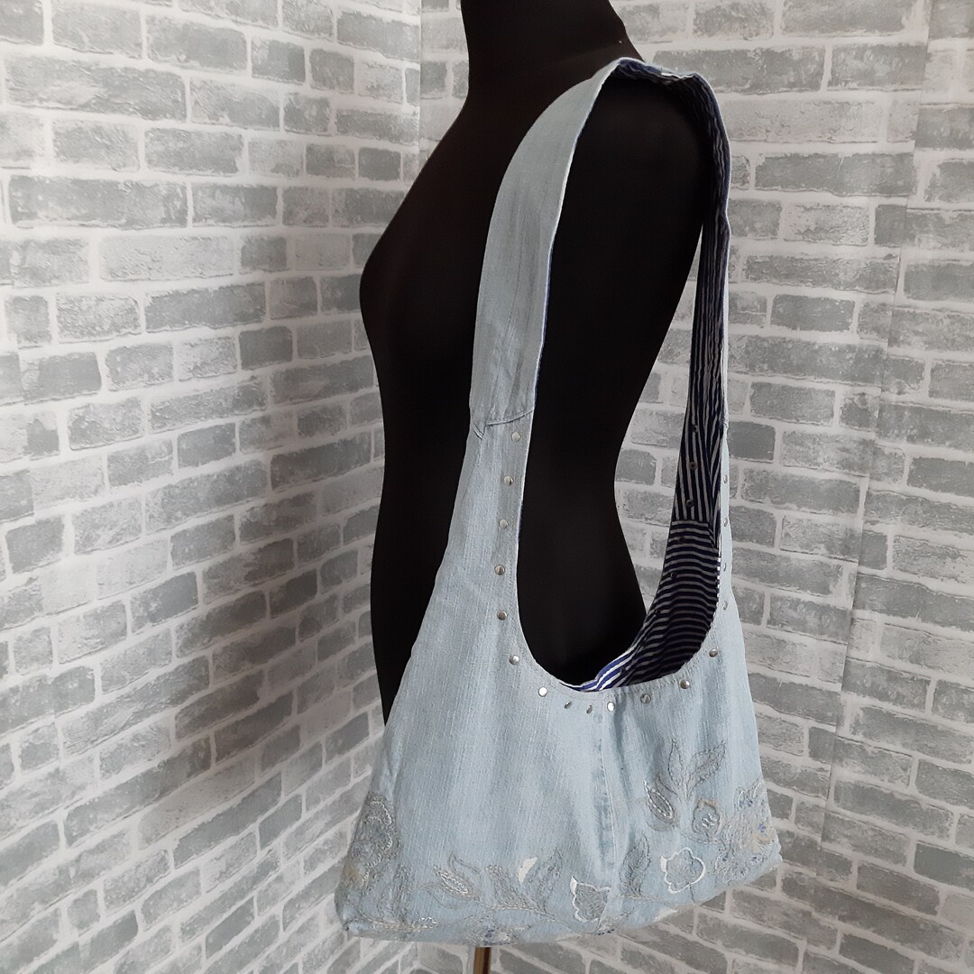 Light Blue Denim Bag With Embroidery Casual Purse of Shabby Etsy
