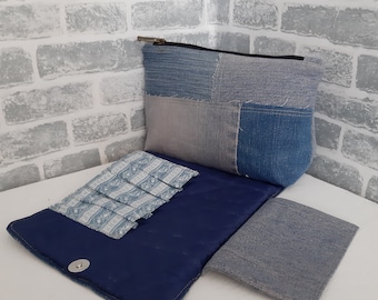 BBORGDC Make-up-Tasche – Denim-Stickerei Auf Baumwolle, Handgefertigt, Kompakt & Stylisch Für Damen