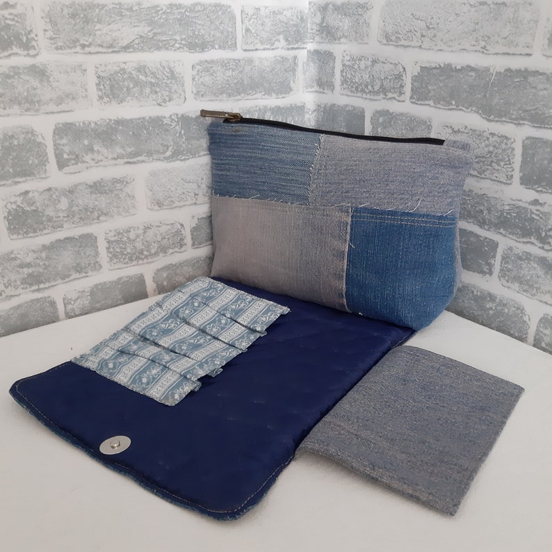Vintage Patchwork Denim Cosmetic Bag for Cosmetics and Brush Etsy