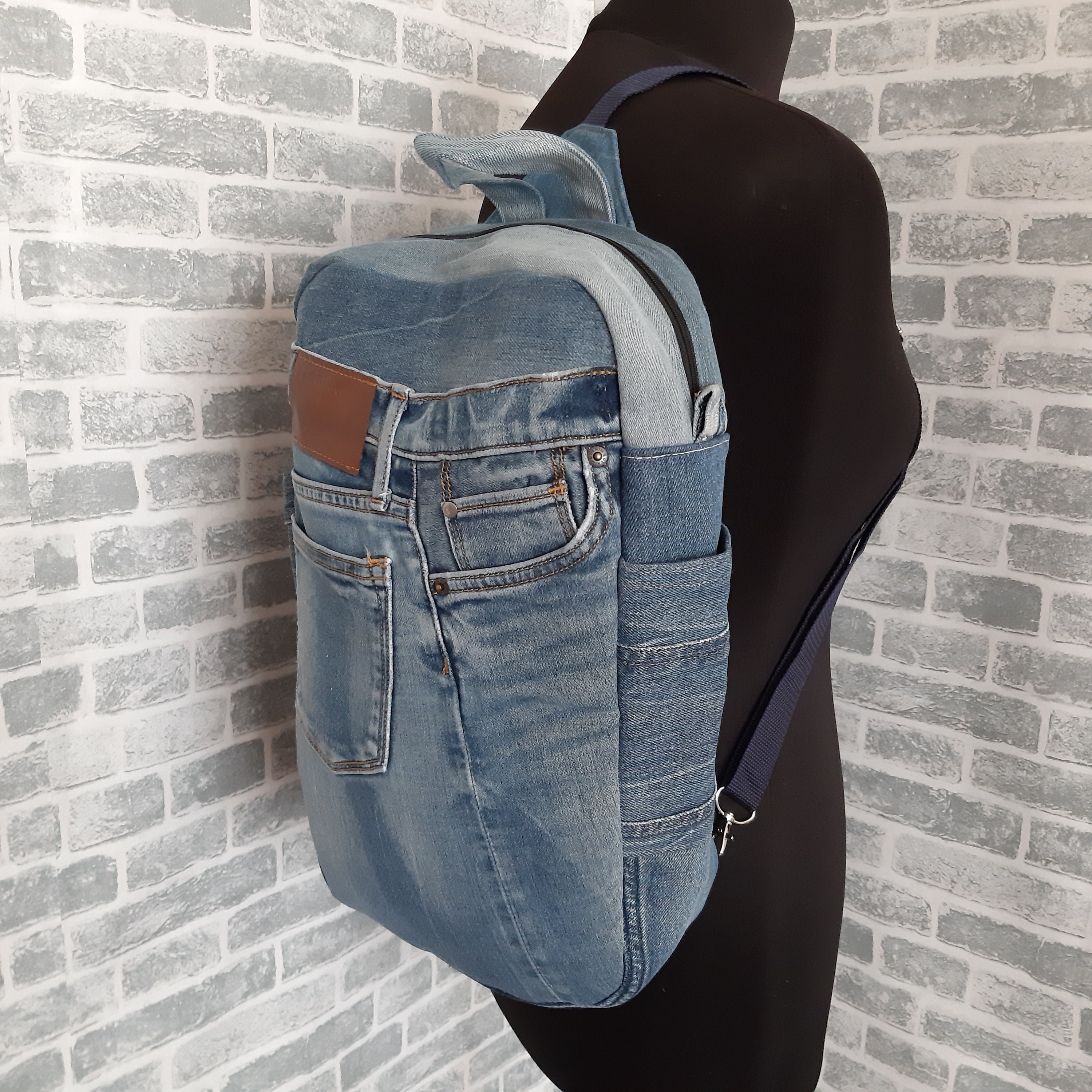 Denim Sling Backpackbag of Recycled Jeans Casual Denim Etsy