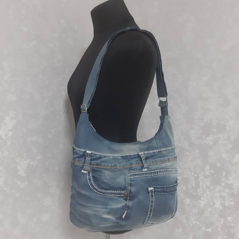 Shoulder Denim Bag Medium Size Jean Crossbody Purse Blue Etsy
