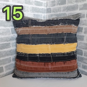 Crazy Patchwork Denim Pillowcase 40x40cm, Blue Boro Pillow Cover, Recycled Jeans Cushion Cover, Boho Farmhouse Throw Pillow, Vintage Denim image 16