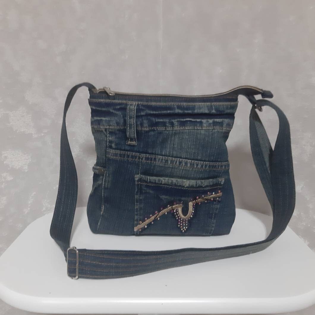 Denim Crossbody Purse Casual Small Pouch of Shabby Jeans - Etsy