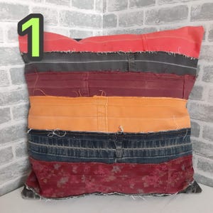 Crazy Patchwork Denim Pillowcase 40x40cm, Blue Boro Pillow Cover, Recycled Jeans Cushion Cover, Boho Farmhouse Throw Pillow, Vintage Denim image 2