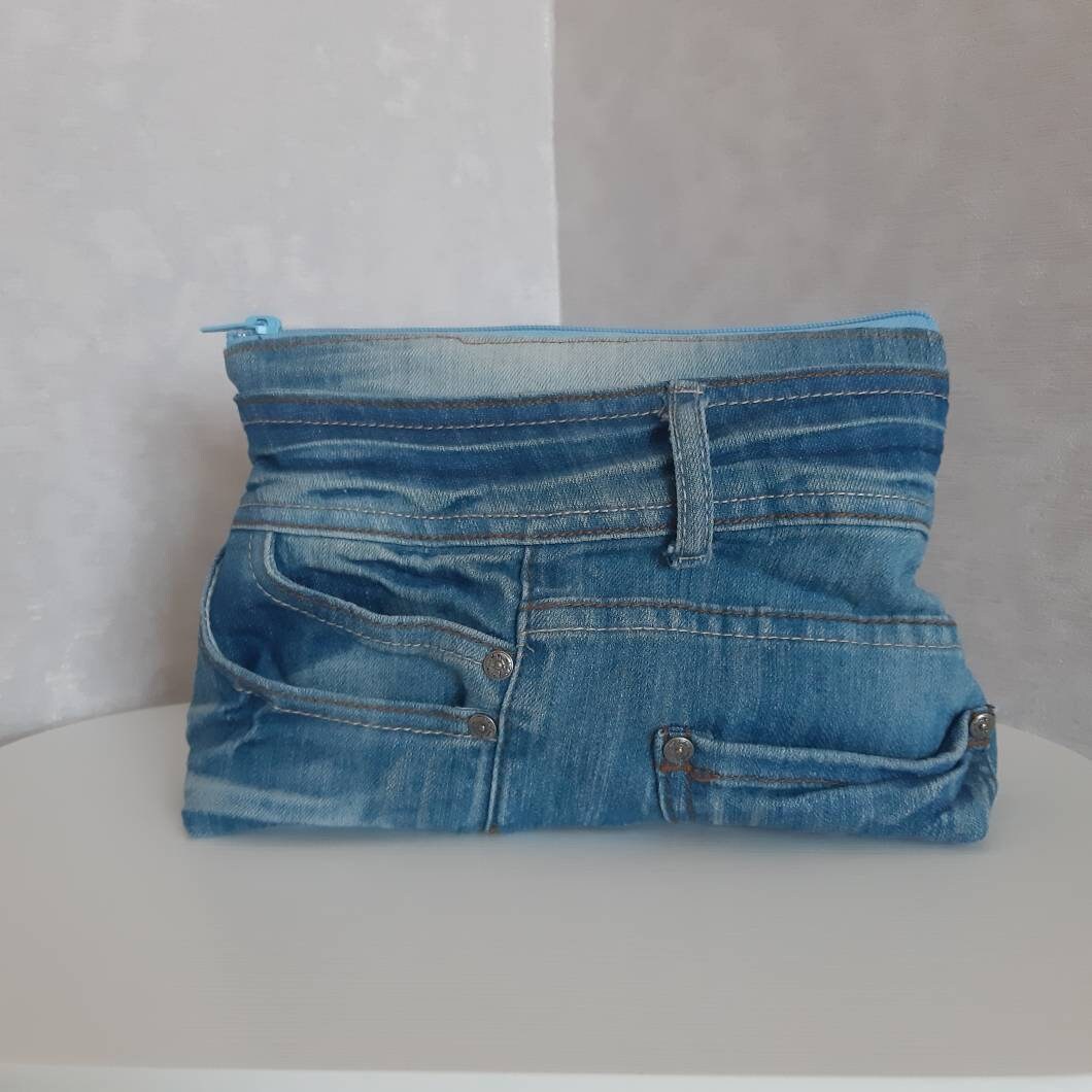 Casual Denim Cosmetic Bag Travel Organizer of Shabby Jeans Etsy