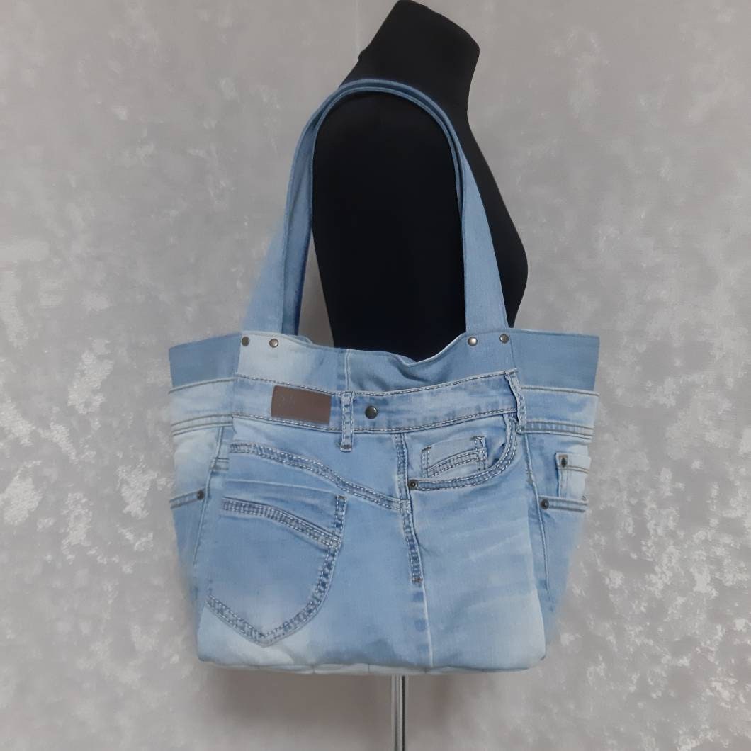 Large Hobo Denim Bag Casual Purse of Shabby Jeans Denim | Etsy