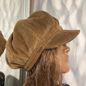 Handmade corduroy newsboy hat 23&quot;, Boho soft hat in street fashion style, Falls eight panels patchwork hat 58cm