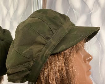 Denim Newsboy Cap, 59cm/23.2” Boho Green Camo Patchwork Hat, Slouchy Baker Boy Cap, Vintage Gatsby Hat, Falls Style, Street Fashion Hat