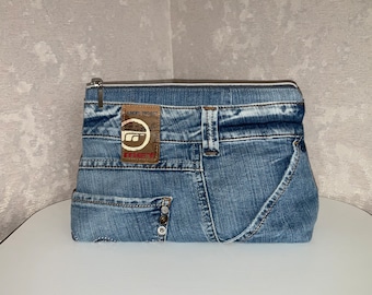 Denim cosmetic bag, Jean casual organizer for medicines, Makeup bag of jeans