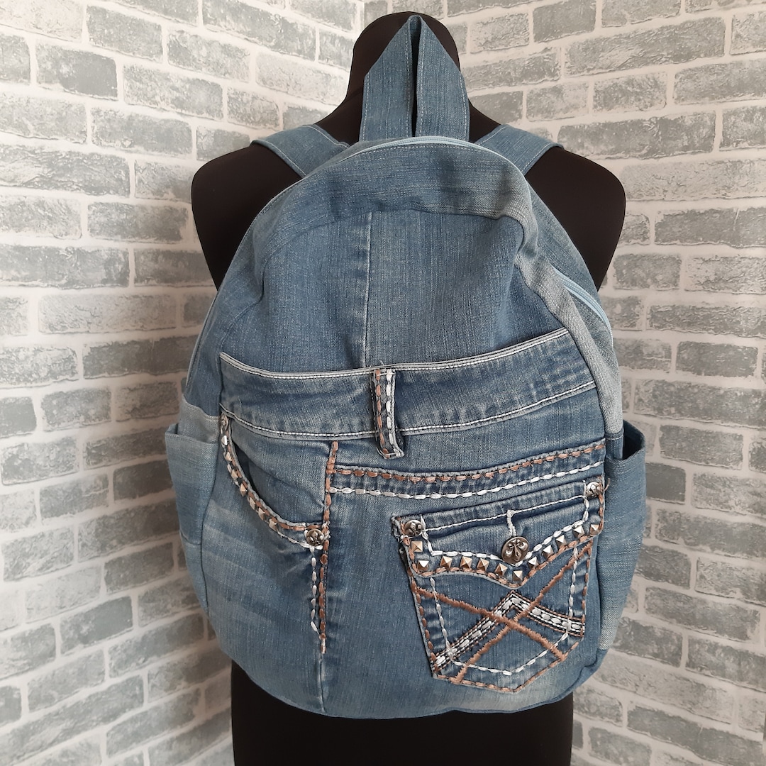 Distressed denim clearance backpack
