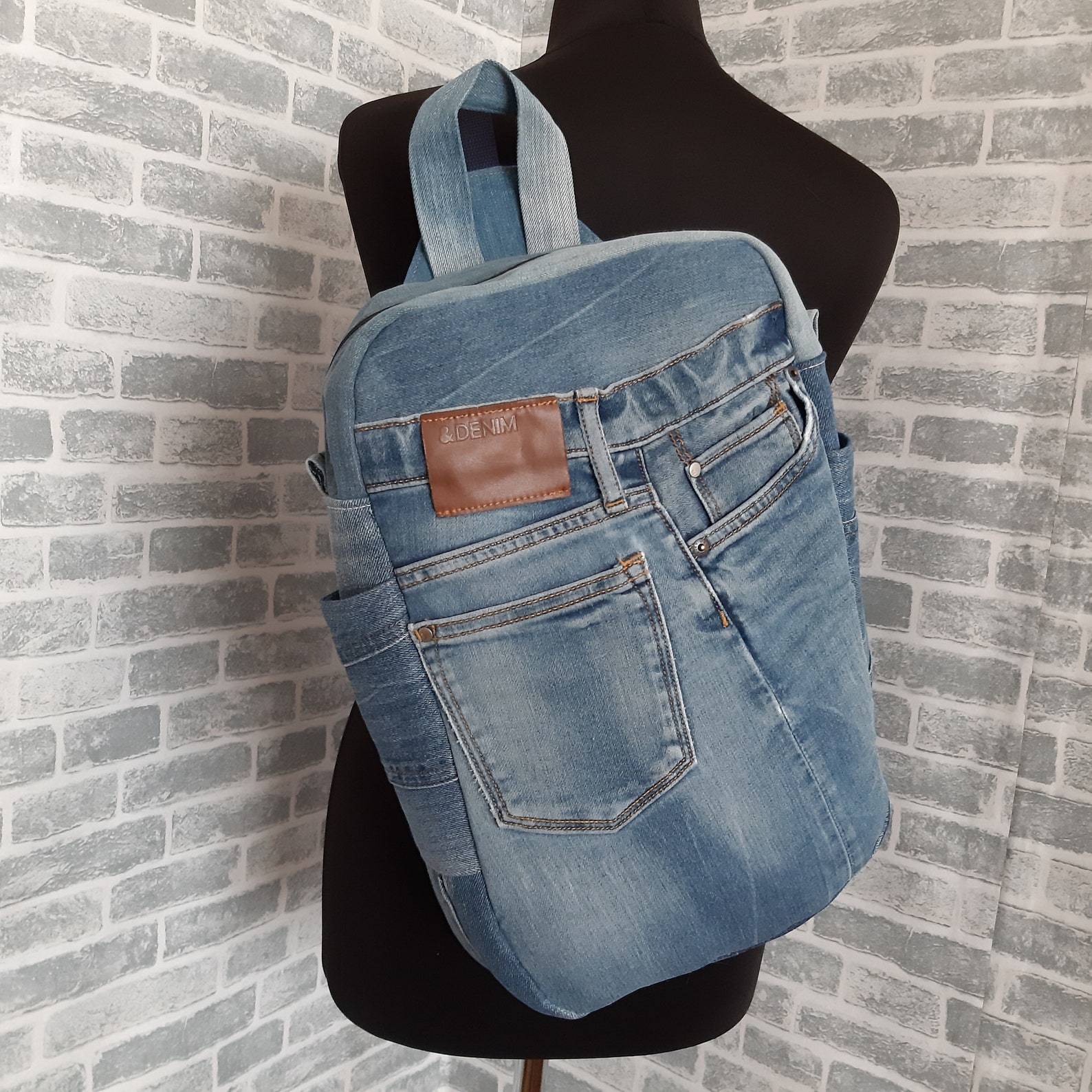 Denim sling backpackbag of recycled jeans Casual denim Etsy