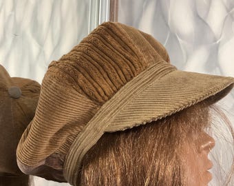 Handmade corduroy newsboy patchwork cap 22,8", Boho multicolour jean hat 58cm in street fashion style, Casual fanny patchwork hat