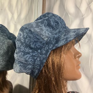 Handmade cotton patchwork newsboy cap 23,6", Boho denim Rasta hat in street fashion style, Dreadlocks patchwork hat 60cm
