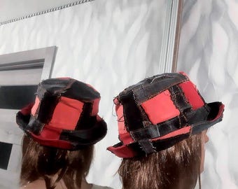 Large / XL 70s Handmade Denim Patchwork Hat / Engineer