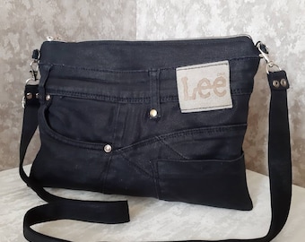 Denim clutch bag, Casual jean clutch with optional shoulder strap, Crossbody small purse of jeans