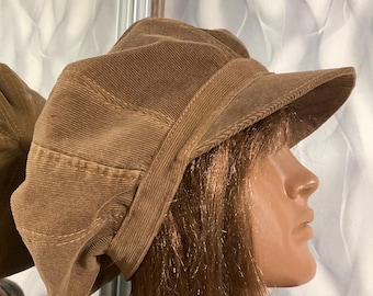 Gorra Newsboy de pana de 62 cm/24,4”, estilo bohemio con rastas, gorra unisex de terciopelo con patchwork, gorra de pana de moda urbana, gorra estilo otoño hecha a mano