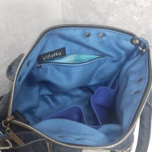 Hobo denim bag medium size, Jean shoulder bag, Casual handbag of jeans, Crossbody purse of shabby jeans image 10