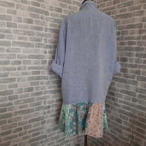 Robe chemise bleue romantique oversize, robe bohème de style gitane, tunique patchwork décontractée image 6