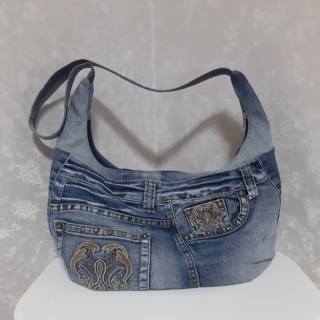 Denim Slouchy Hobo Bag Jean Tote Bag Casual Large Bag of - Etsy