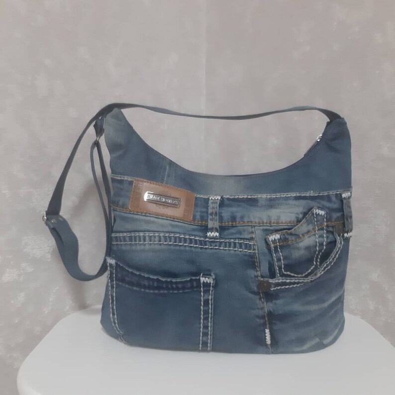 Shoulder Denim Bag Medium Size Jean Crossbody Purse Blue Etsy