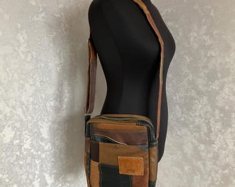 Borsa a tracolla in pelle fatta a mano, borsa a tracolla unisex in camoscio, borsa hobo in pelle patchwork, borsa con tracolla regolabile, borsa a mano in pelle per tutti i giorni