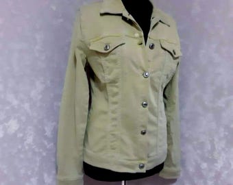 Handmade Olive Vintage Denim Jacket S, Women's Casual Jean Jacket, Floral Embroidered Denim Coat, Boho Denim Jacket, Upcycled Denim Clothing