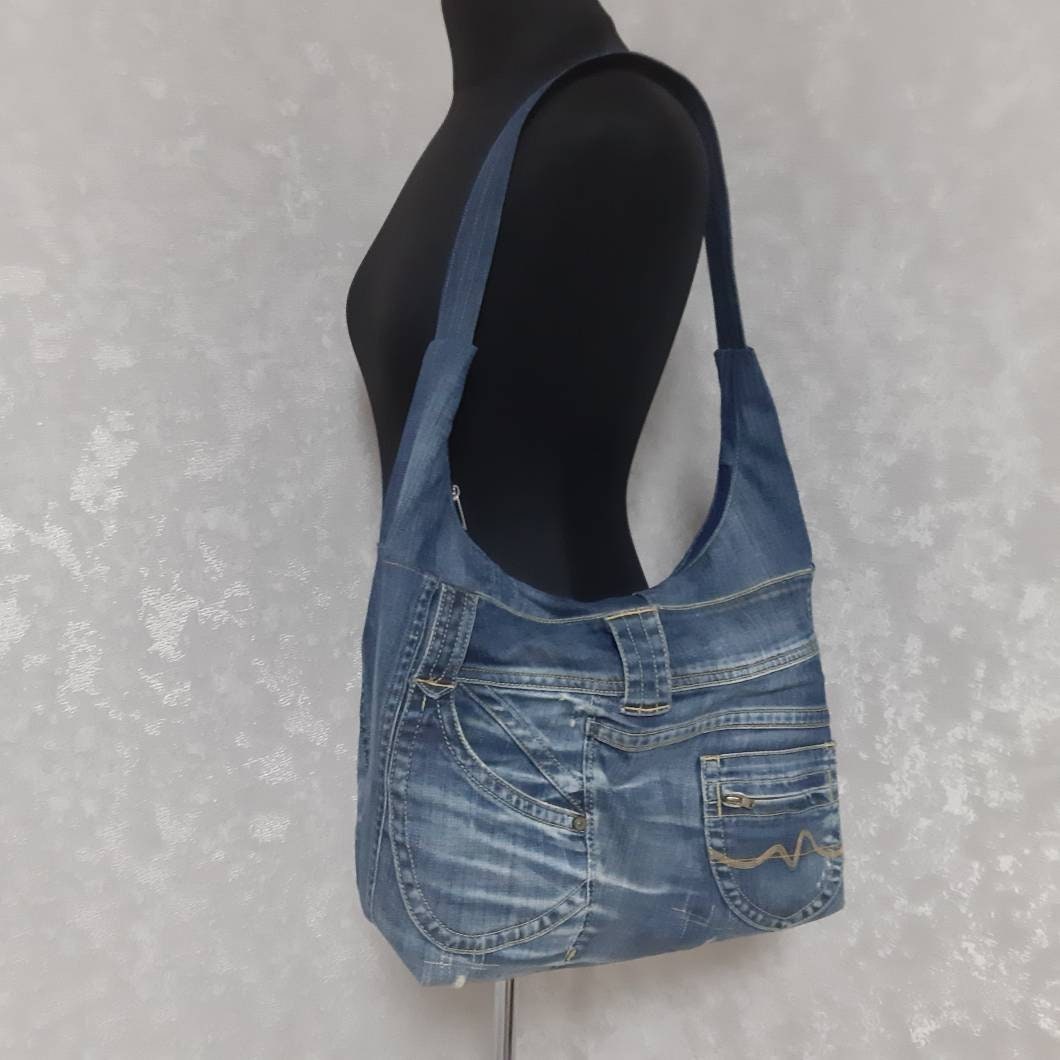 Classic hobo denim bag Jean shoulder tote bag Casual large | Etsy