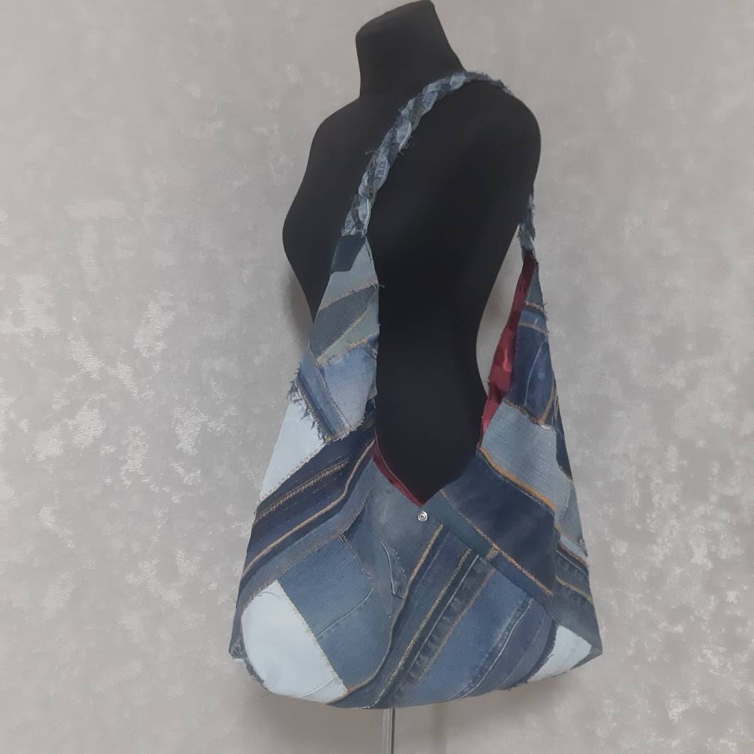 Origami Patchwork Denim Bag Jean Shabby Tote Bag Casual - Etsy