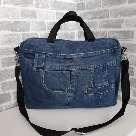 Denim laptop bag Casual jean bag for college Students denim | Etsy