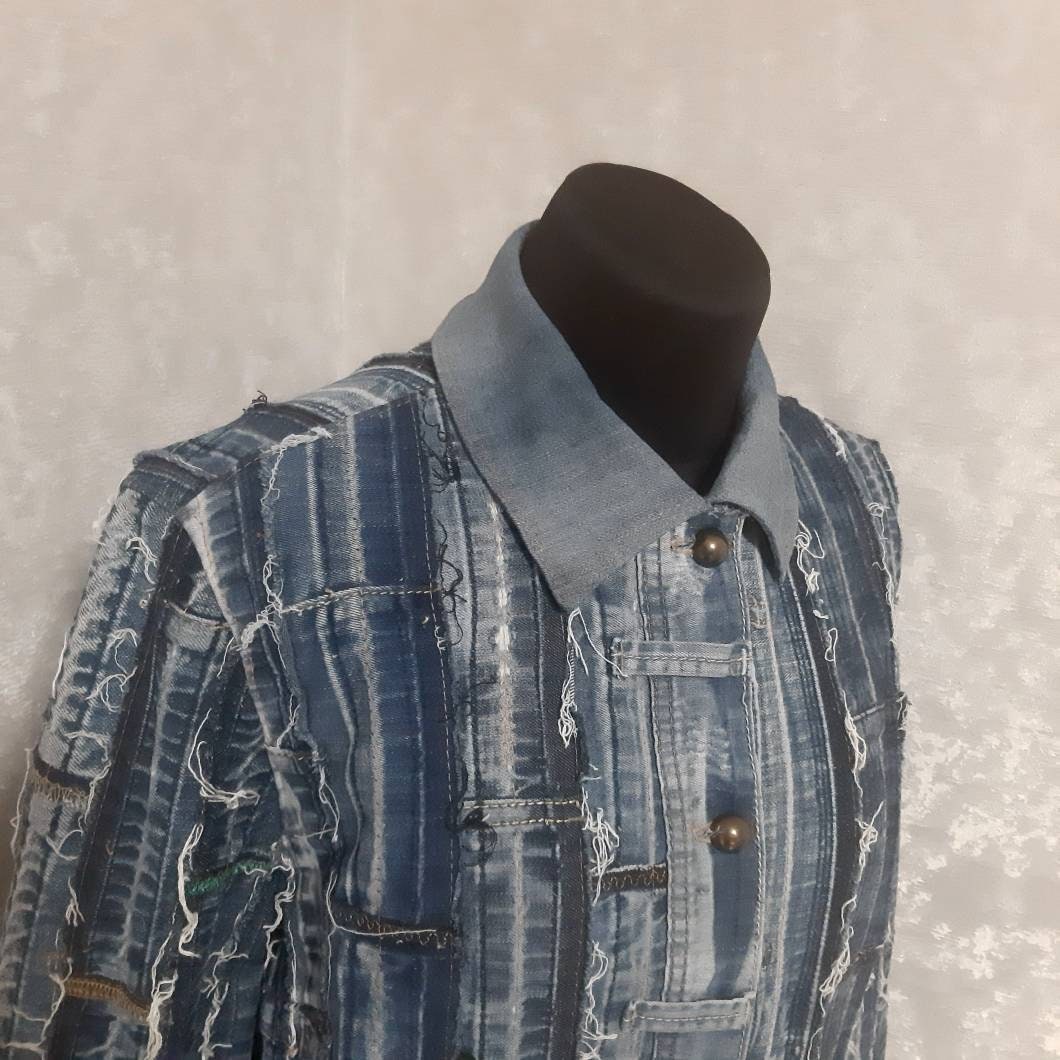 Blue Jacket Patchwork Patchwork Denim Jacket M/L, Oversized Boro Jean Jacket, Recycled Denim ...