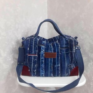 Denim Weekender Bag, Recycled Jeans Travel Duffel, Large Overnight Bag, Upcycled Denim Tote, Handmade Shoulder Travel Bag, Patchwork Tote