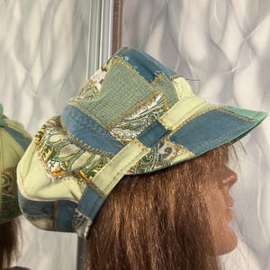 Gorra de retazos de mezclilla estilo newsboy hecha a mano de 23,2", sombrero de mezclilla multicolor estilo boho de 59 cm en estilo de moda urbana, sombrero de retazos casual para otoño