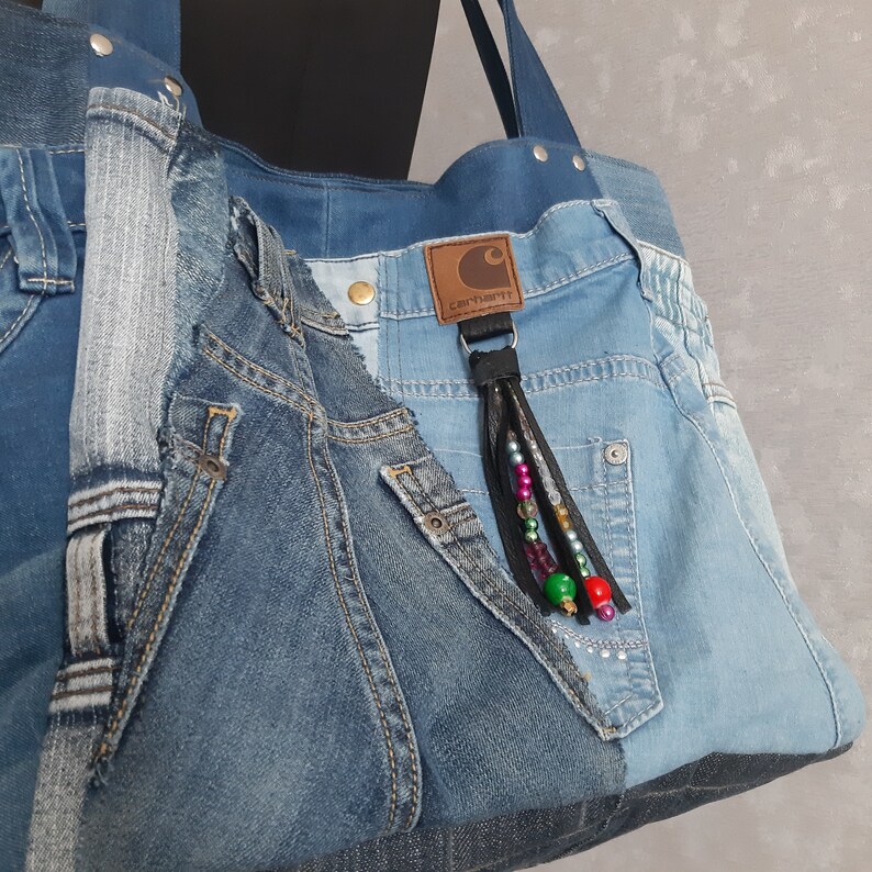 Large Hobo denim bag Patchwork tote bag of jeans Casual market | Etsy