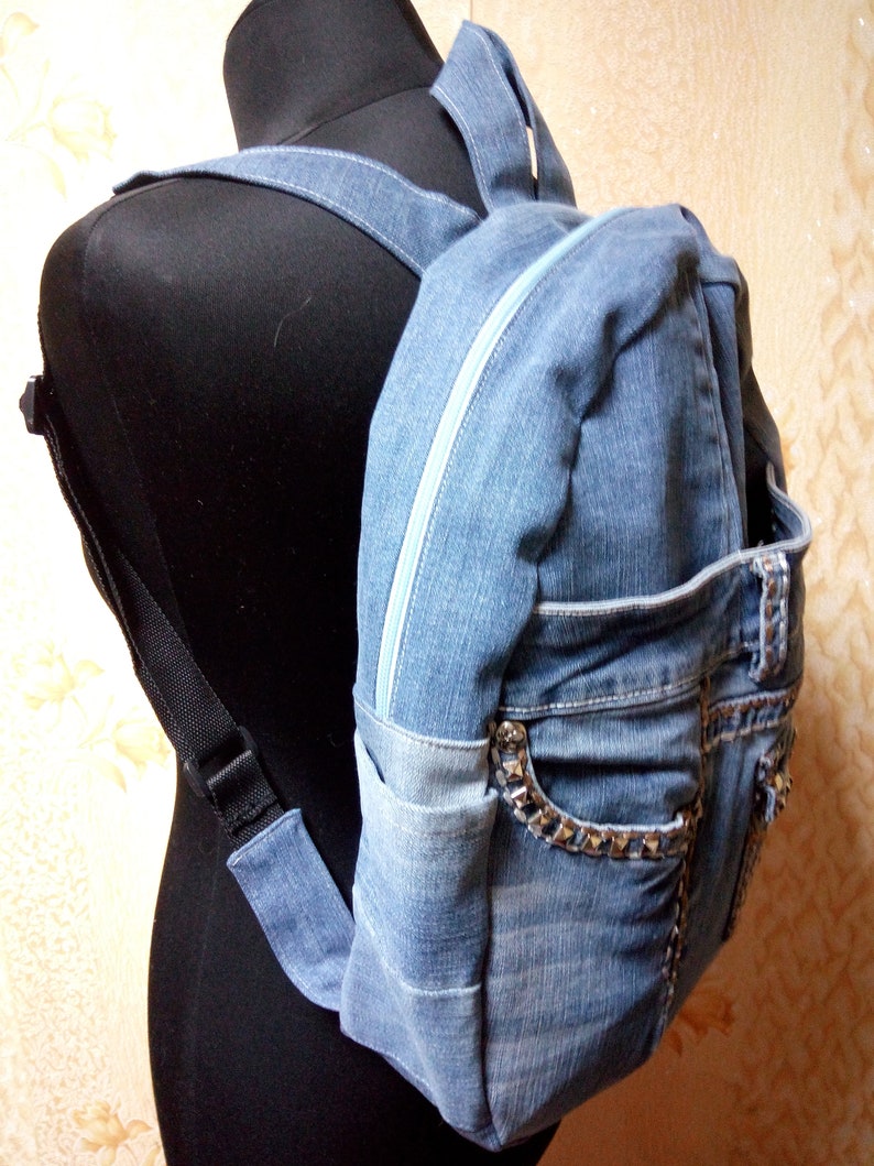 Hipster denim backpack for college