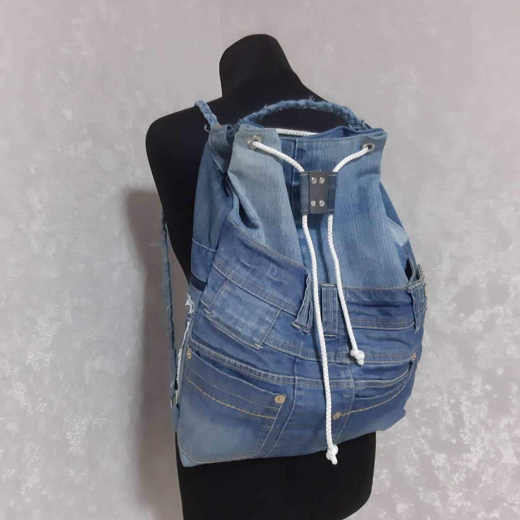 Mochila denim con cord n para la universidad Mochila urbana Jean