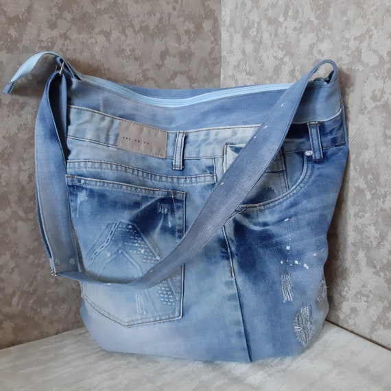 Unisex hipster denim bag Jean tote bag Casual large bag of | Etsy