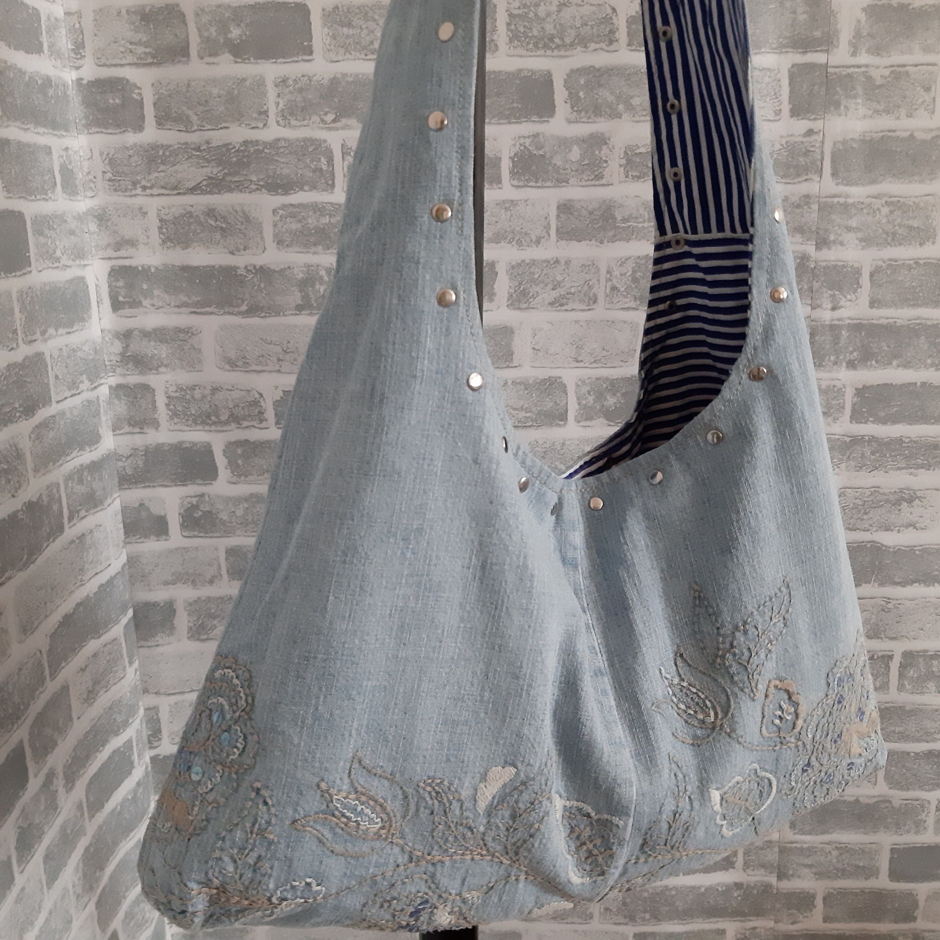 Light Blue Denim Bag With Embroidery Casual Purse of Shabby Etsy