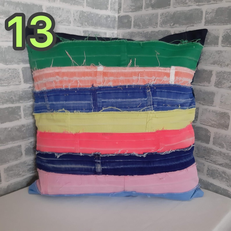 Crazy Patchwork Denim Pillowcase 40x40cm, Blue Boro Pillow Cover, Recycled Jeans Cushion Cover, Boho Farmhouse Throw Pillow, Vintage Denim image 14