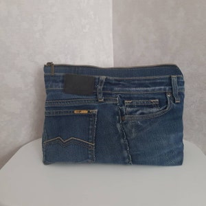 Bolsa de cosméticos grande feita à mão em jeans para viagem, organizador grande casual de jeans surrados