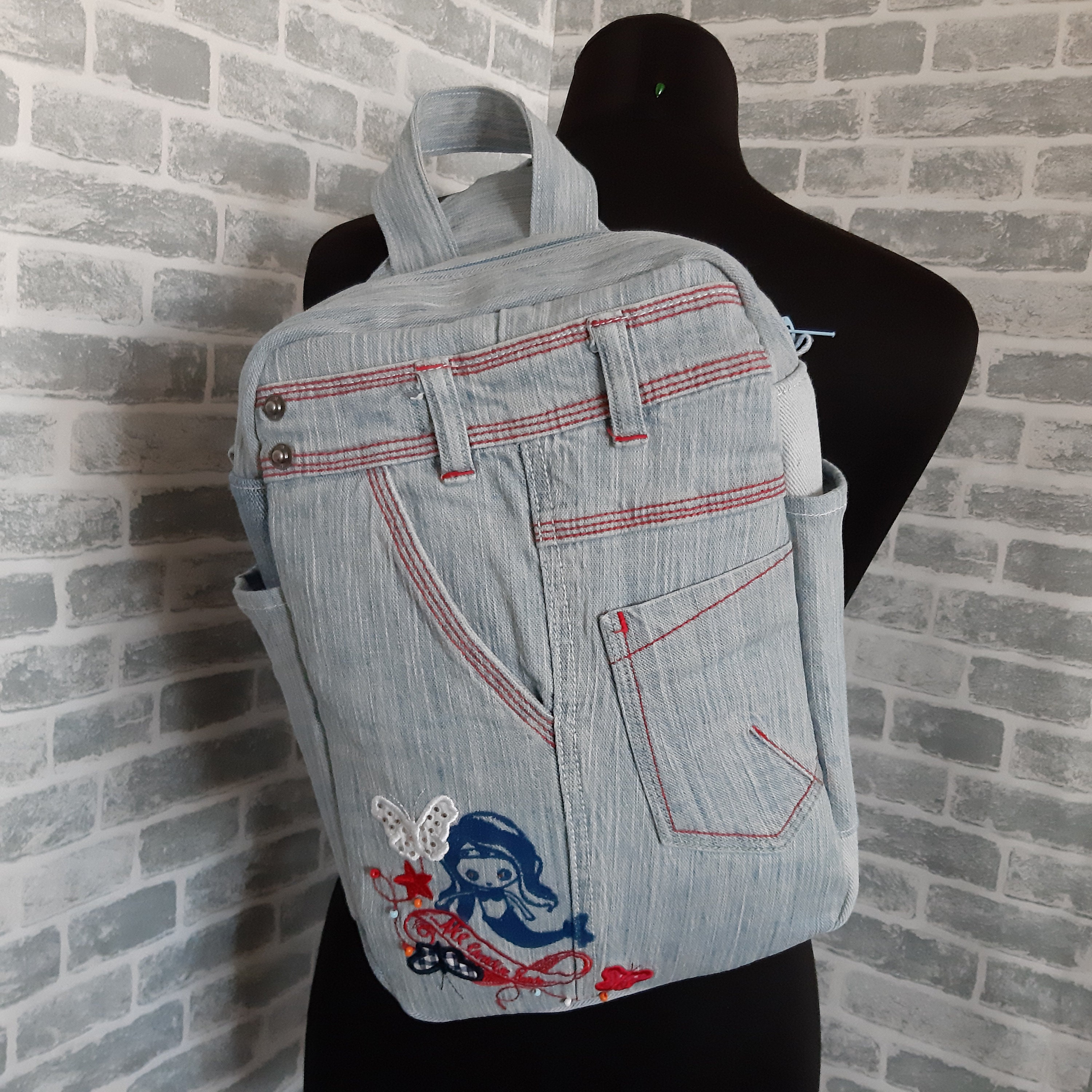 Denim backpack for girls Jean sling backpack bag Casual Etsy