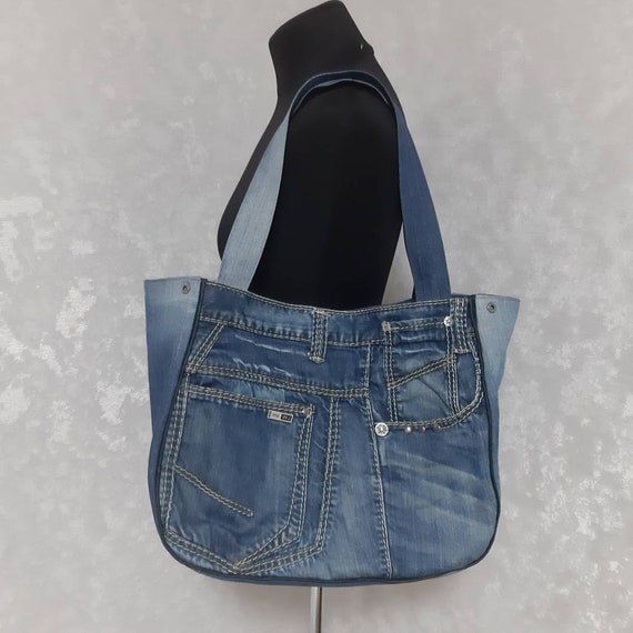 Extra large hobo denim bag Casual market bag of shabby jeans | Etsy